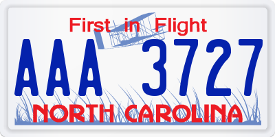NC license plate AAA3727