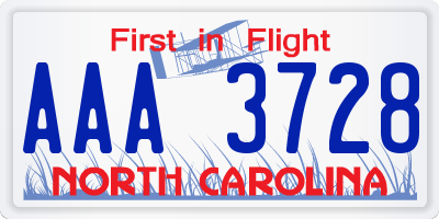 NC license plate AAA3728