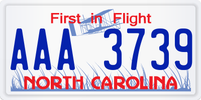 NC license plate AAA3739