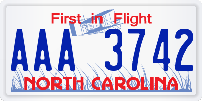 NC license plate AAA3742