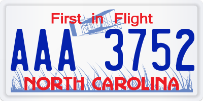 NC license plate AAA3752