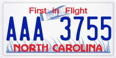 NC license plate AAA3755