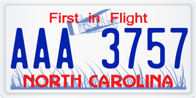 NC license plate AAA3757