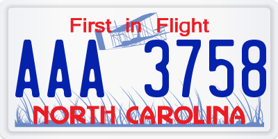 NC license plate AAA3758