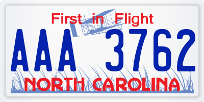 NC license plate AAA3762