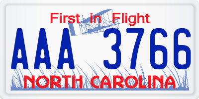 NC license plate AAA3766