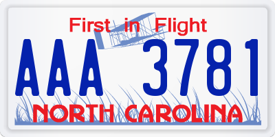 NC license plate AAA3781
