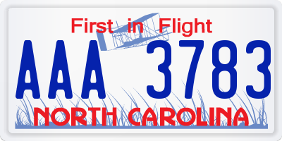 NC license plate AAA3783