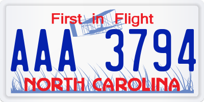 NC license plate AAA3794