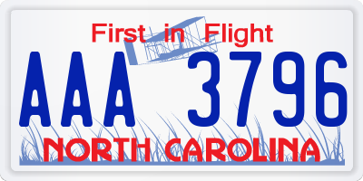 NC license plate AAA3796