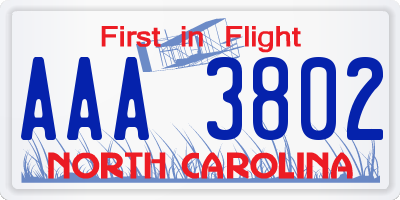 NC license plate AAA3802