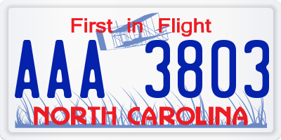 NC license plate AAA3803