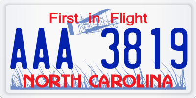 NC license plate AAA3819