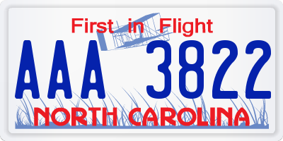 NC license plate AAA3822