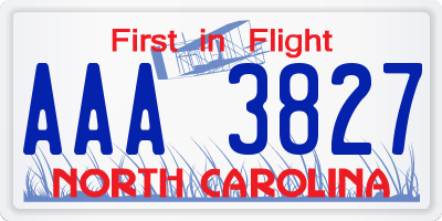 NC license plate AAA3827