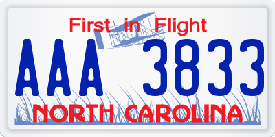 NC license plate AAA3833