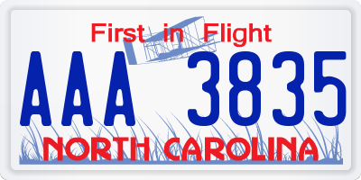 NC license plate AAA3835