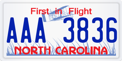 NC license plate AAA3836