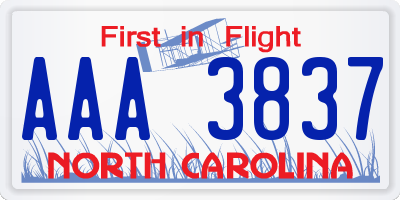 NC license plate AAA3837