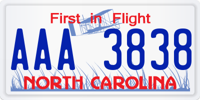 NC license plate AAA3838