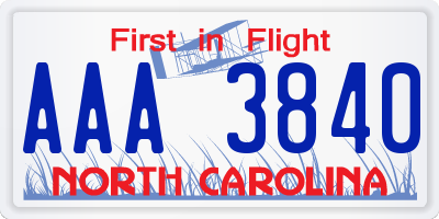 NC license plate AAA3840