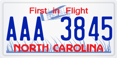NC license plate AAA3845