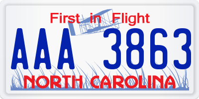 NC license plate AAA3863