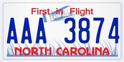 NC license plate AAA3874