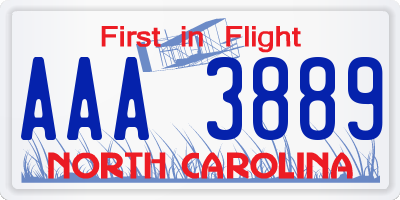 NC license plate AAA3889