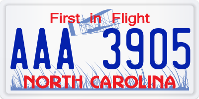 NC license plate AAA3905