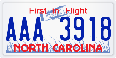 NC license plate AAA3918