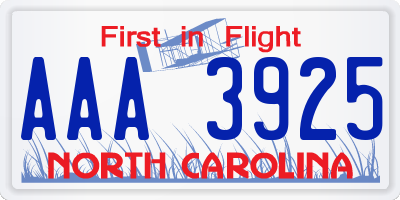 NC license plate AAA3925