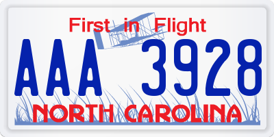 NC license plate AAA3928