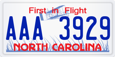 NC license plate AAA3929