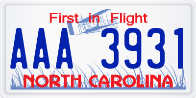 NC license plate AAA3931