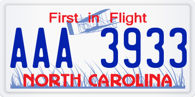 NC license plate AAA3933