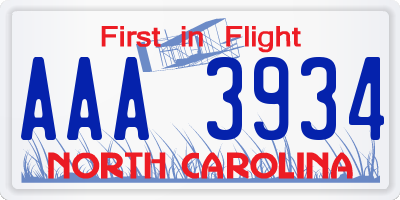 NC license plate AAA3934