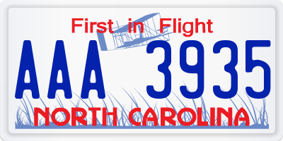 NC license plate AAA3935