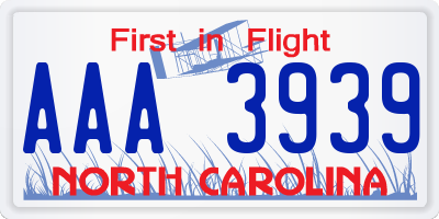 NC license plate AAA3939