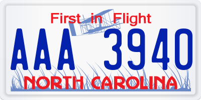 NC license plate AAA3940
