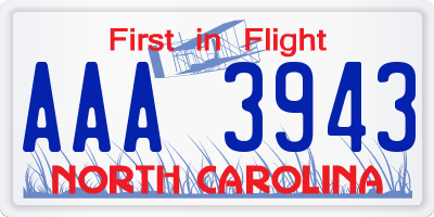 NC license plate AAA3943