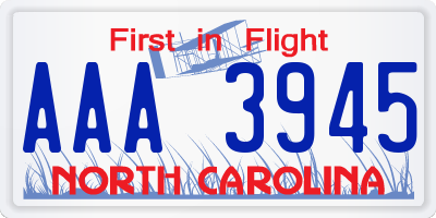 NC license plate AAA3945