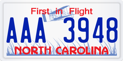 NC license plate AAA3948