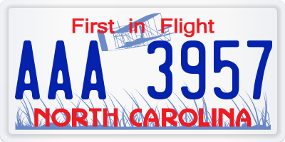 NC license plate AAA3957