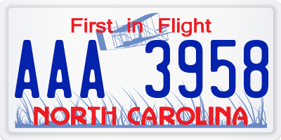 NC license plate AAA3958