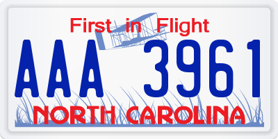 NC license plate AAA3961