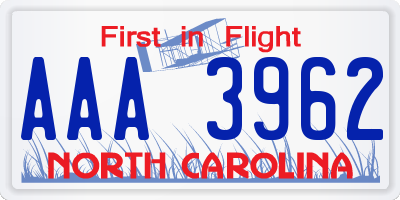 NC license plate AAA3962