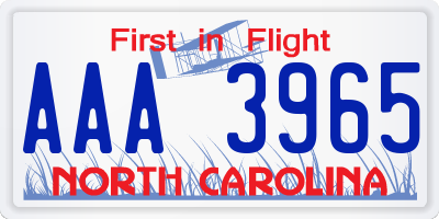 NC license plate AAA3965