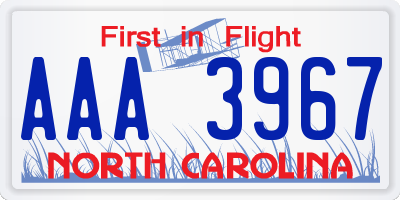 NC license plate AAA3967