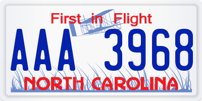 NC license plate AAA3968